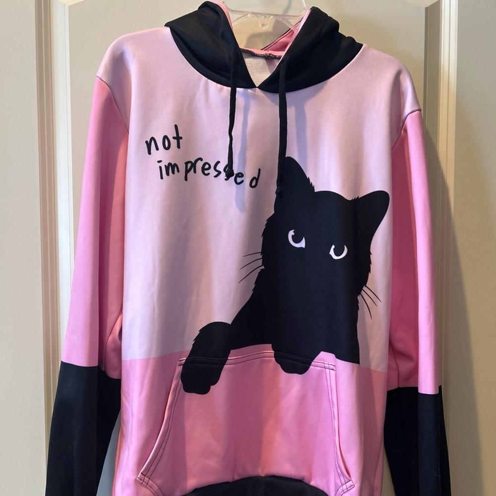 Women’s Gear Humans 3D Not Impressed Black Cat Pink Hoodie